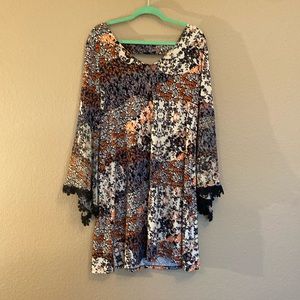 Dress Barn, BoHo, paisley, floral print bell sleeve dress. Size 16.